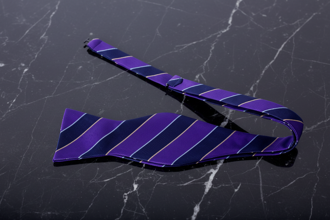 Purple and Blue Block Stripe Self Tie Bow Tie