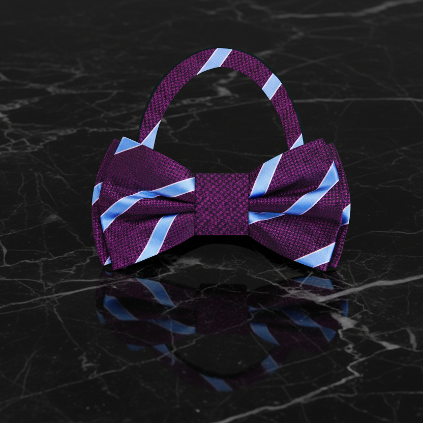 Deep Purple, Blue Stripe Bow Tie Pre Tied
