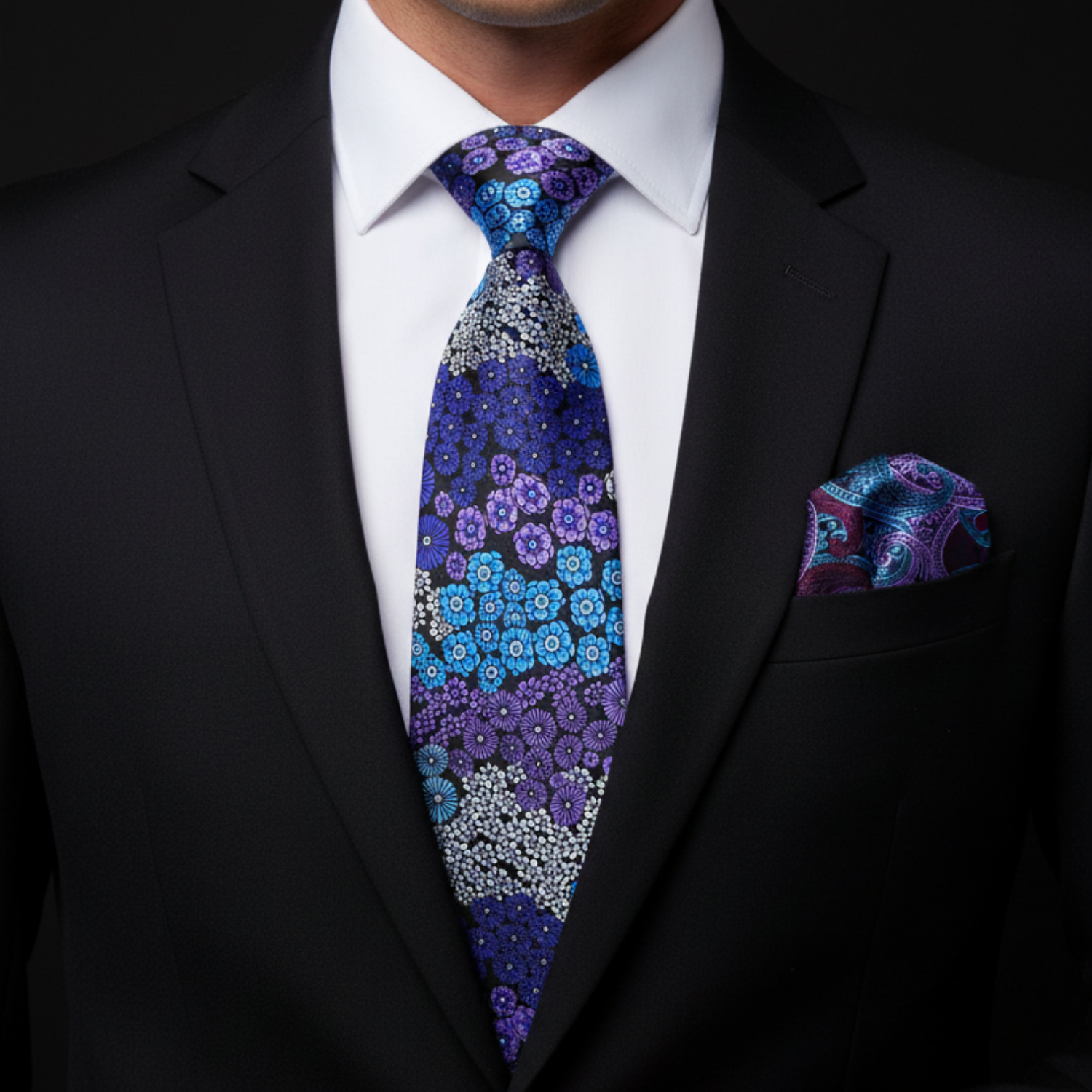 Shades of Blue & Purple Floral Necktie