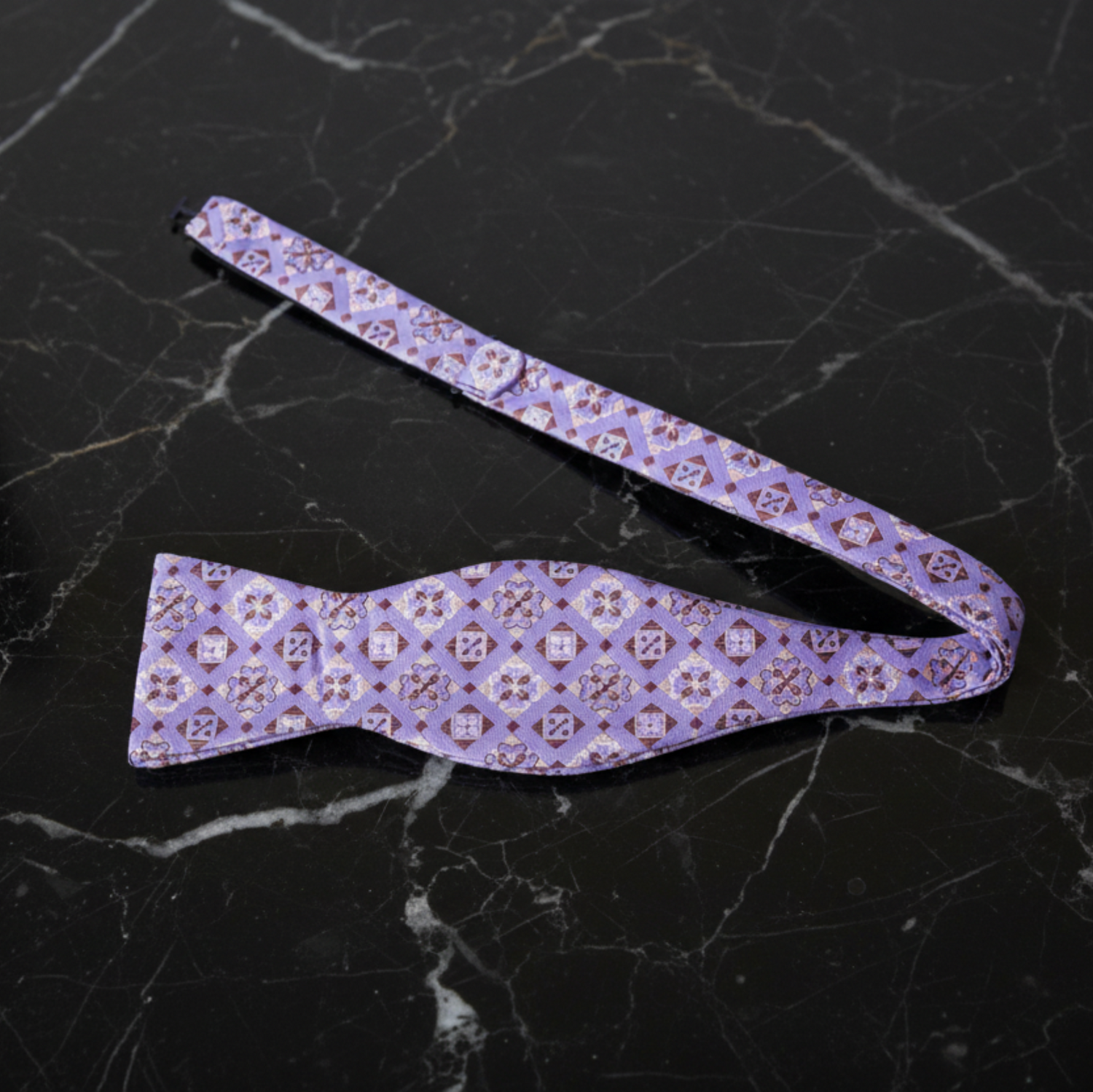 Light Purple and Brown Geometric Bow Tie Self Tie