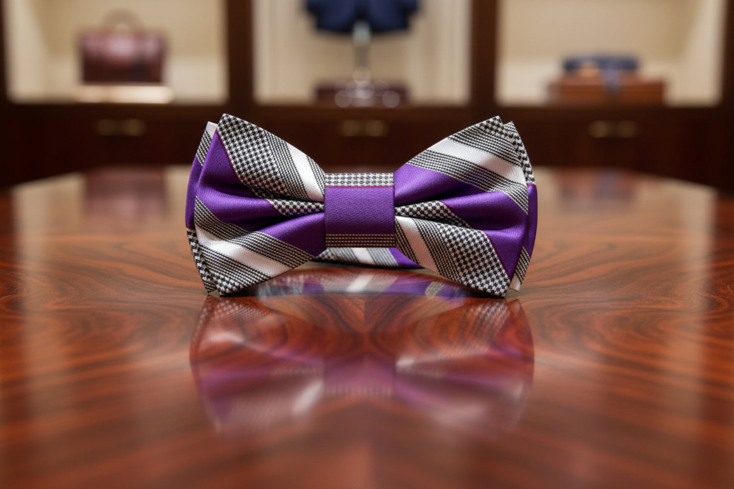 Purple Stripe Bow Tie Pre Tied