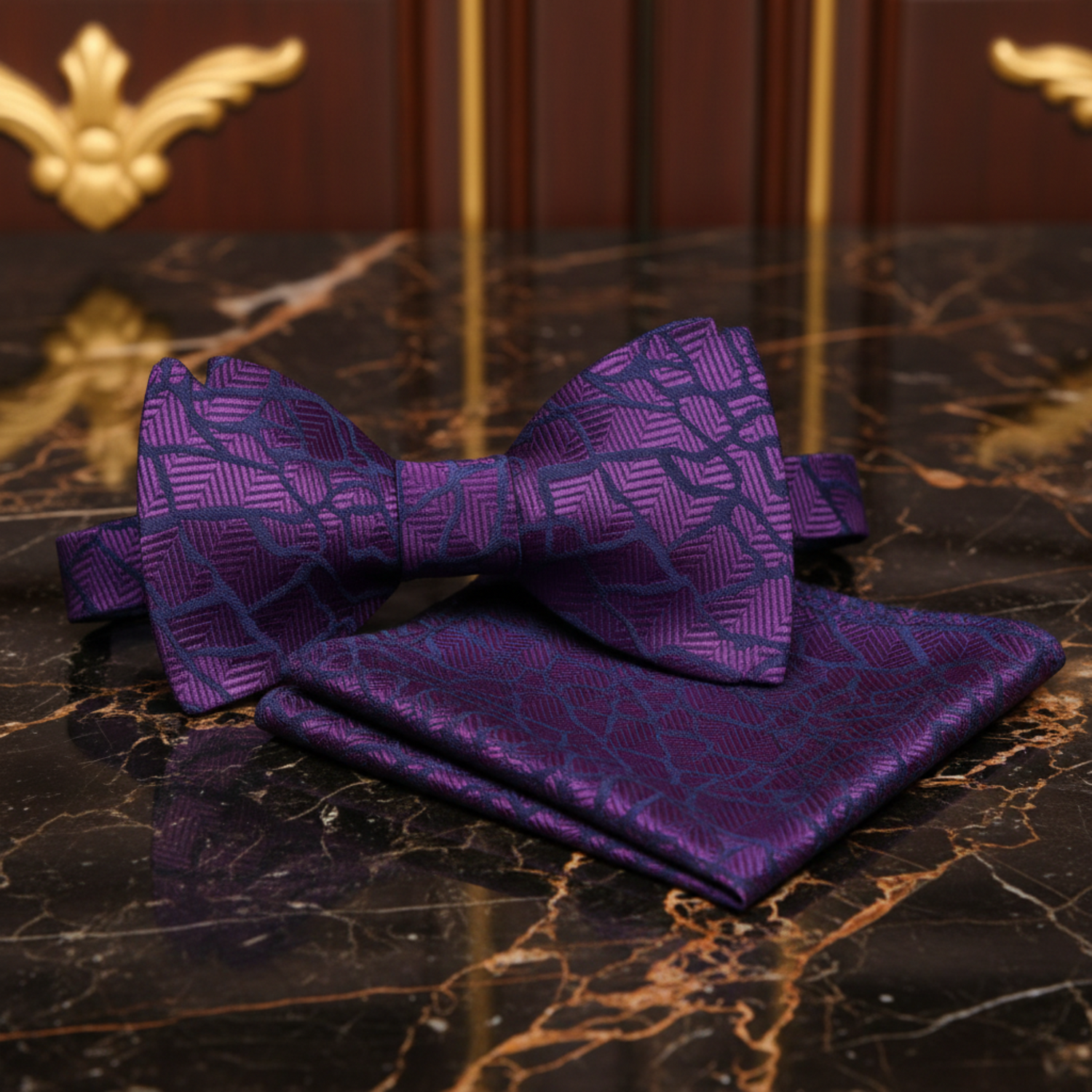 Purple Black Cement Bow Tie and Square