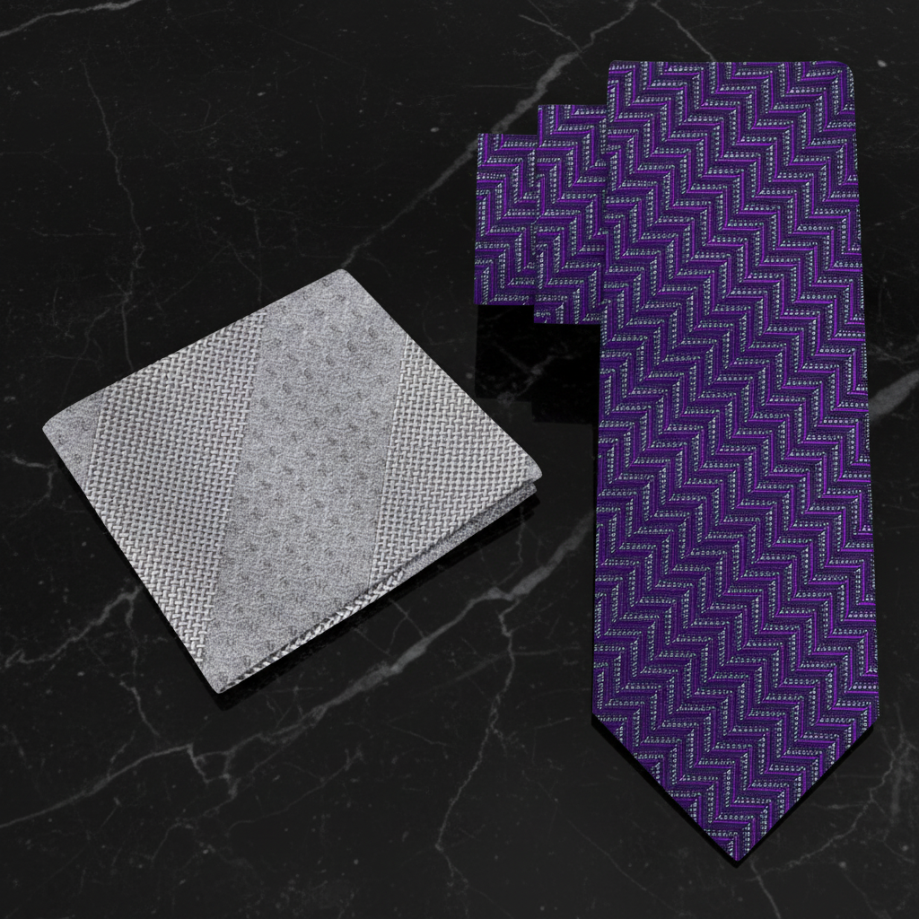 Alt View Purple Tie and Grey Square