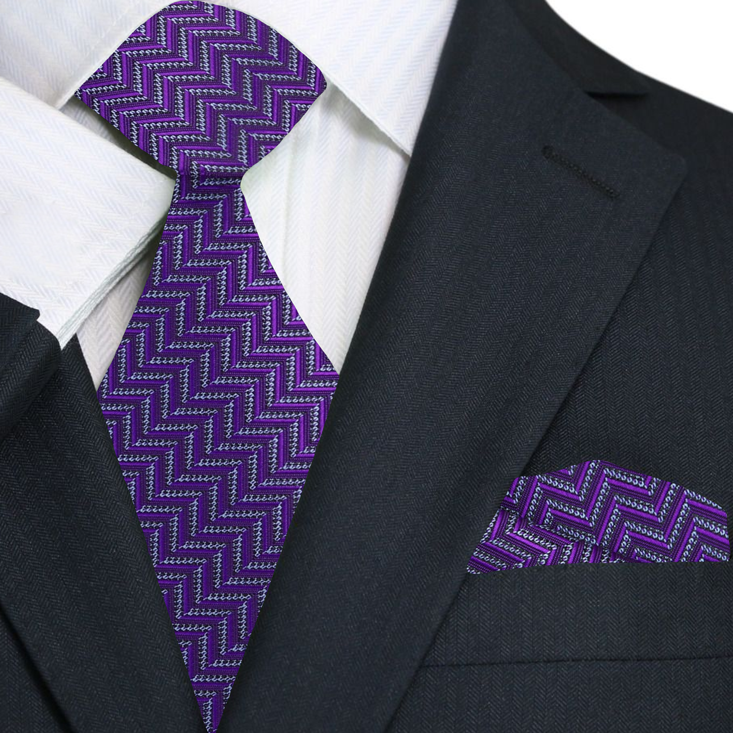 Premium Purple Chevron Tie and Matching Square