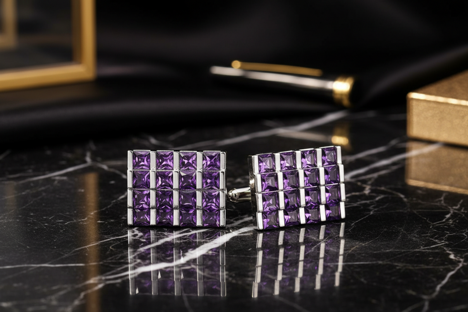 Purple  Stone with Chrome Cufflinks
