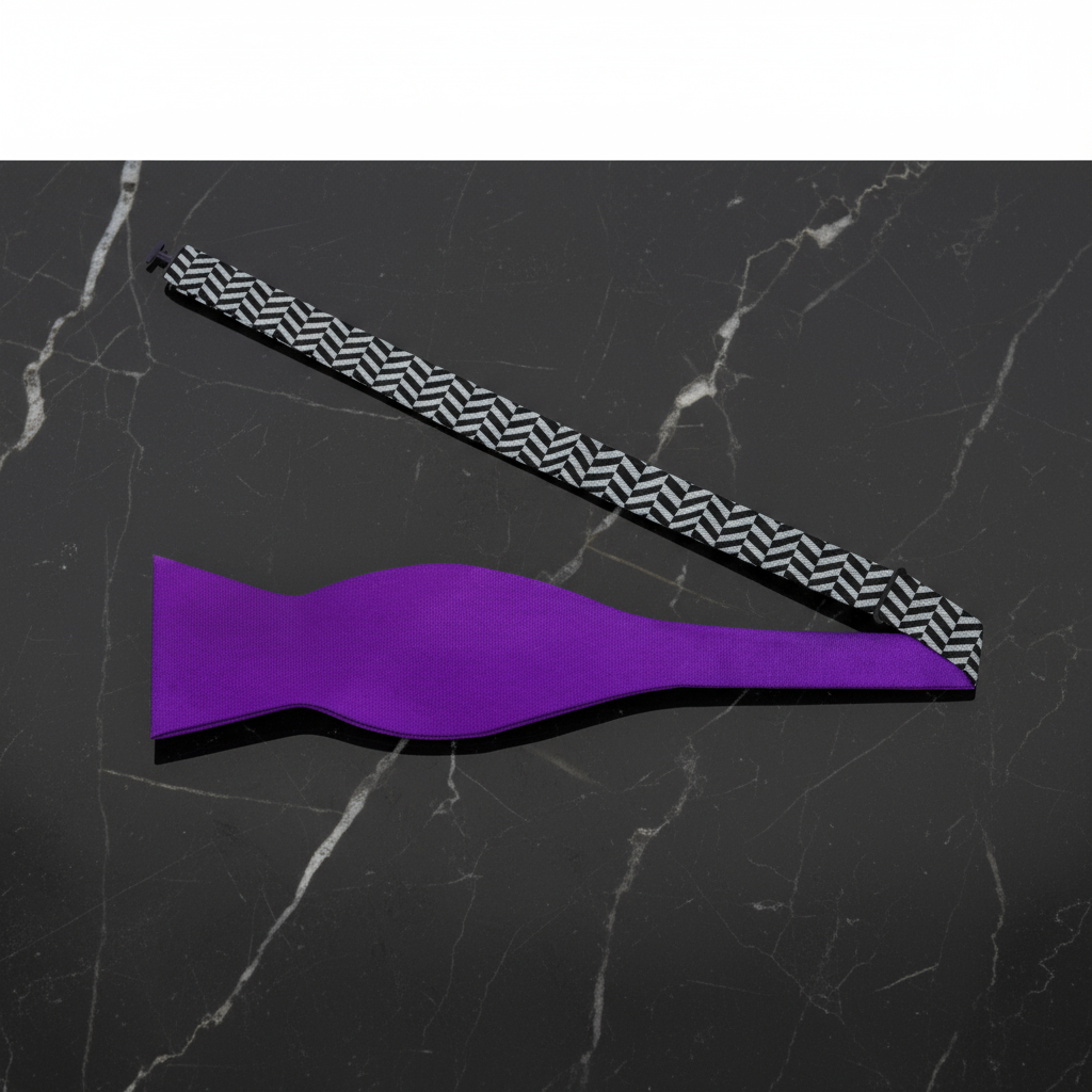 Self Tie: Purple, Black, Grey Crosshatch and Solid Double Sided Bow Tie 