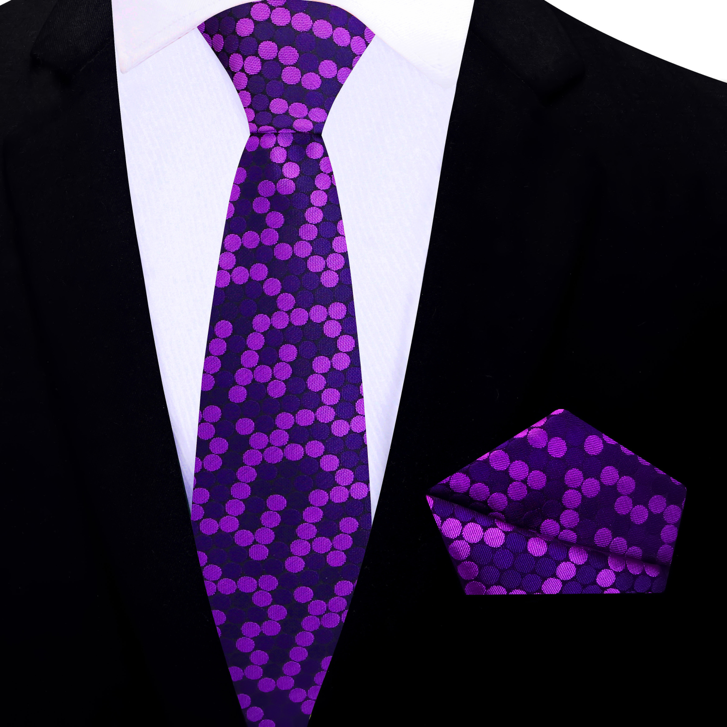 Thin Purple Polka Tie and Pocket Square