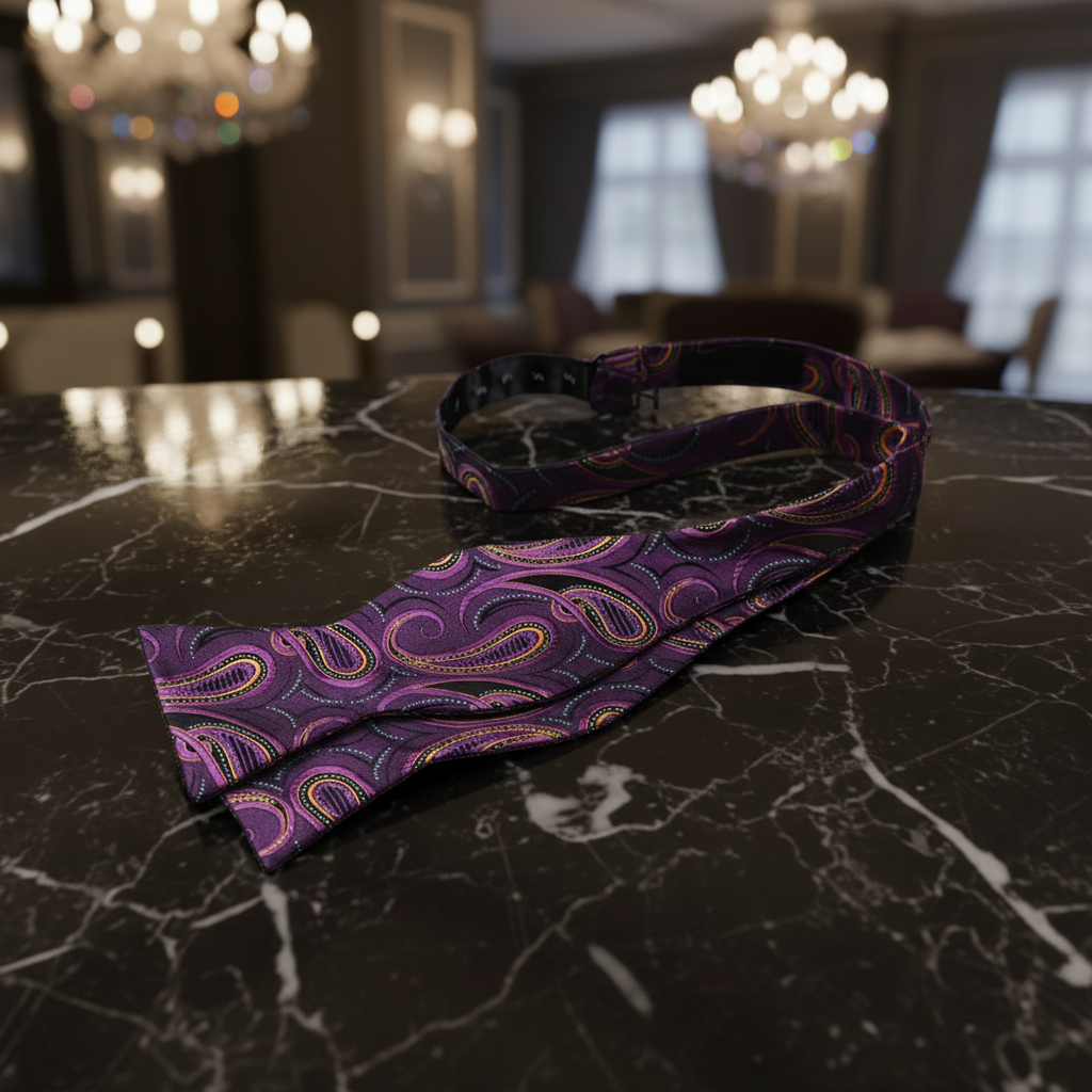 Self Tie: Purple, Orange Paisley Bow Tie