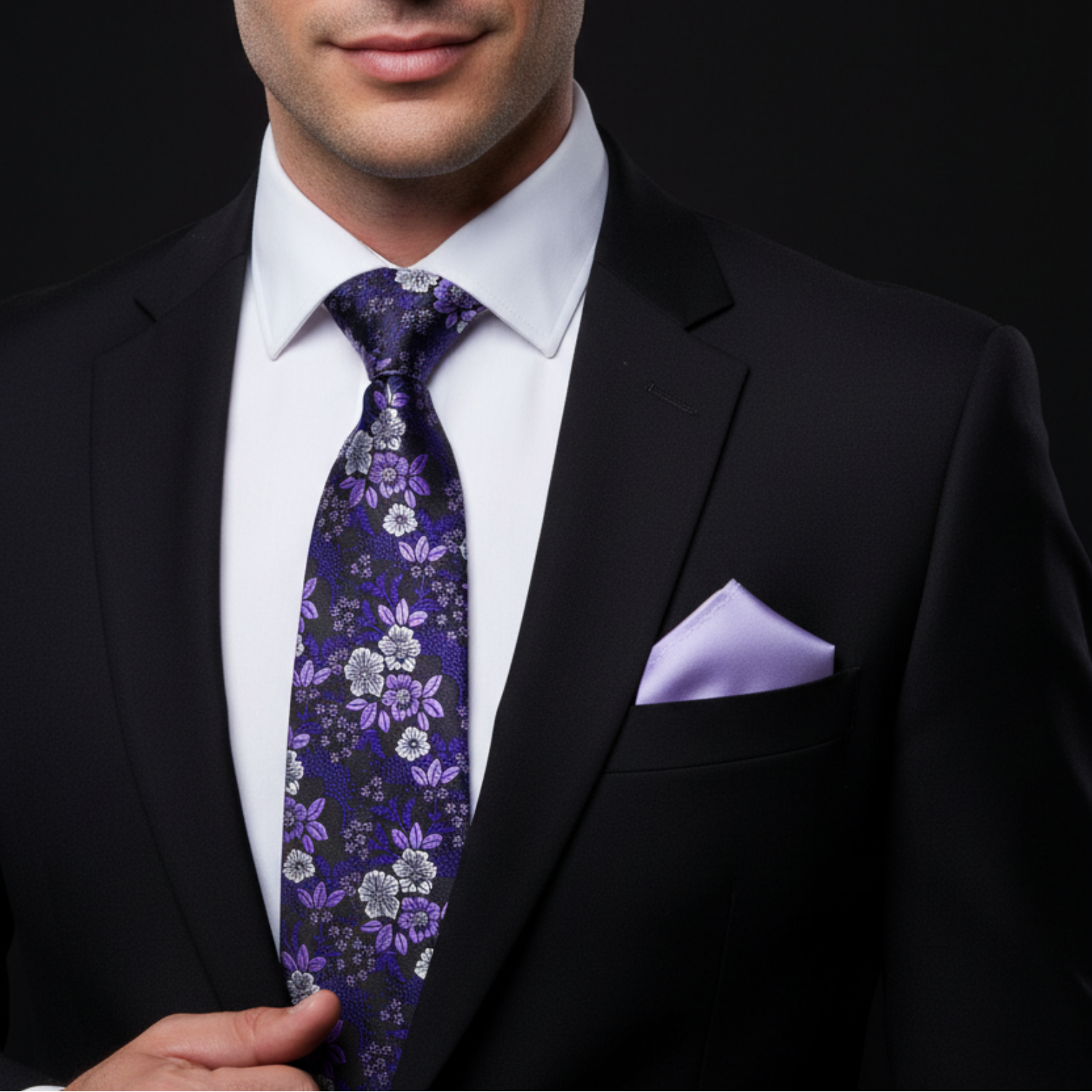 Black, Purple & White Floral Necktie