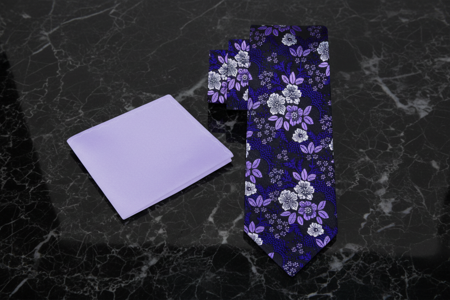 Black, Purple & White Floral Necktie
