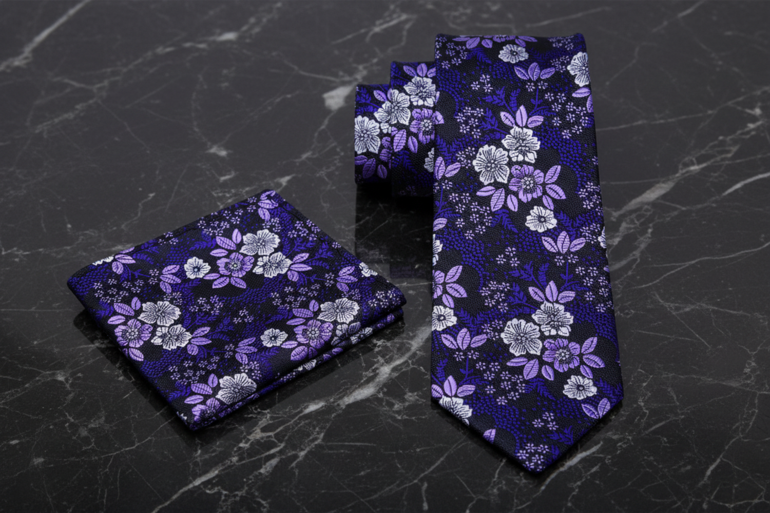 Black, Purple & White Floral Necktie