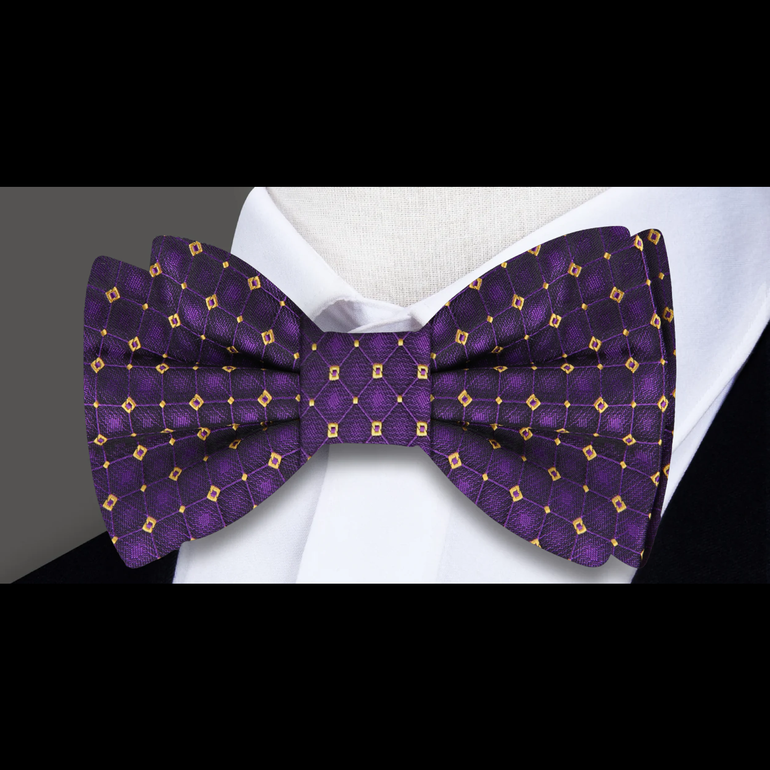 Purple and Gold Geometric Check bow Tie 