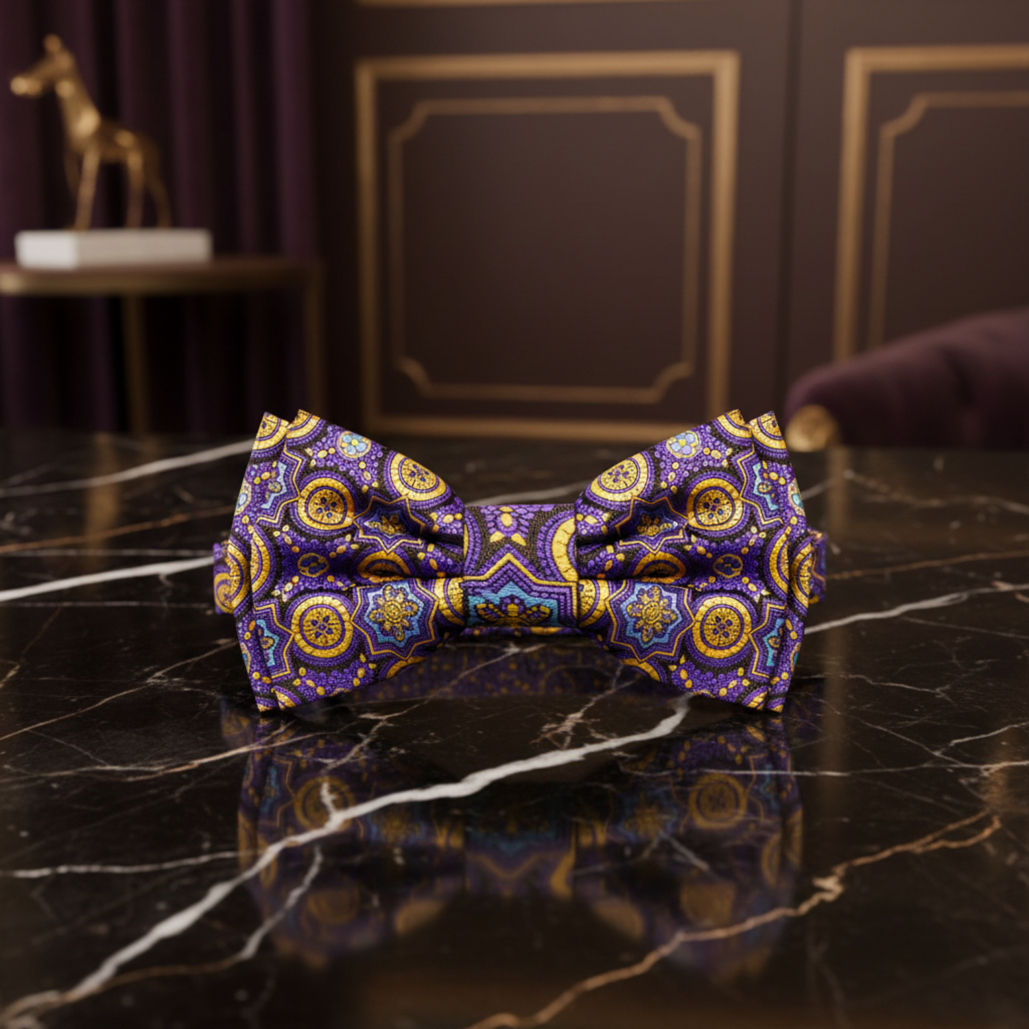 Gold, Purple Geometric Pre Tied Bow Tie