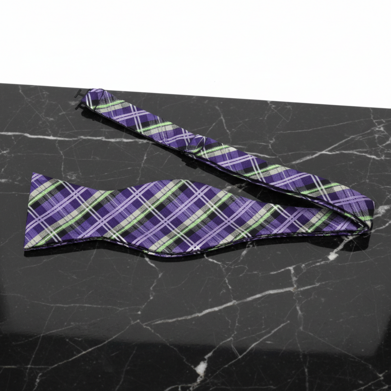  A Purple, Green Plaid Pattern Self Tie Bow Tie Self Tie