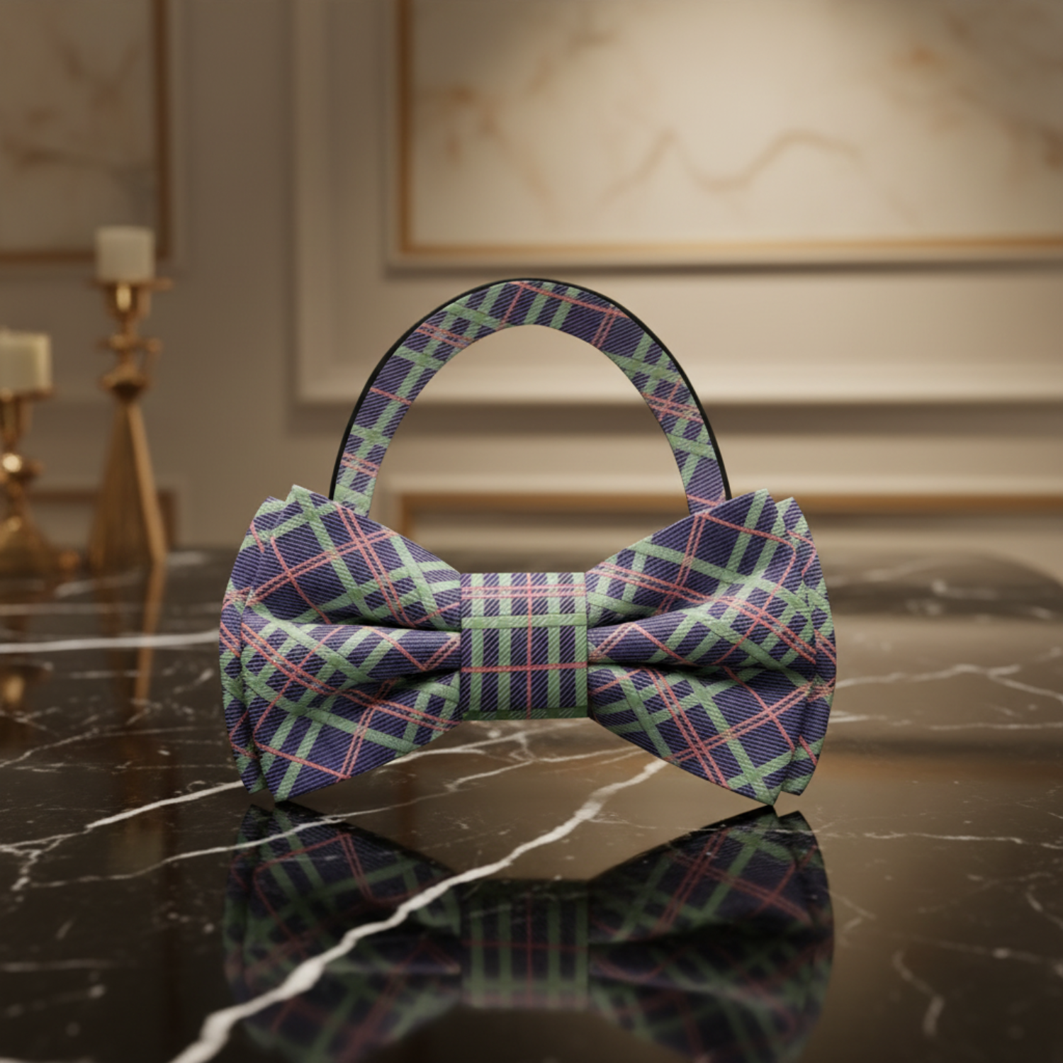 Purple Green Salmon Plaid Bow Tie Pre Tied