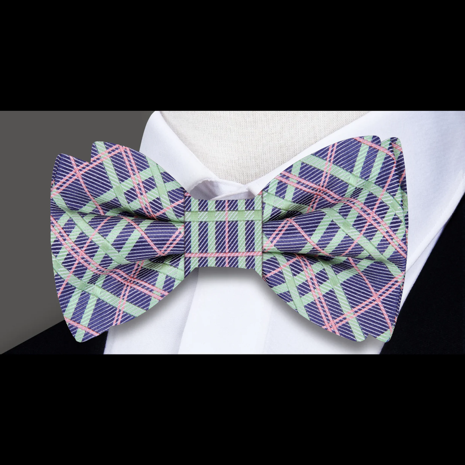 Purple Green Salmon Plaid Bow Tie 