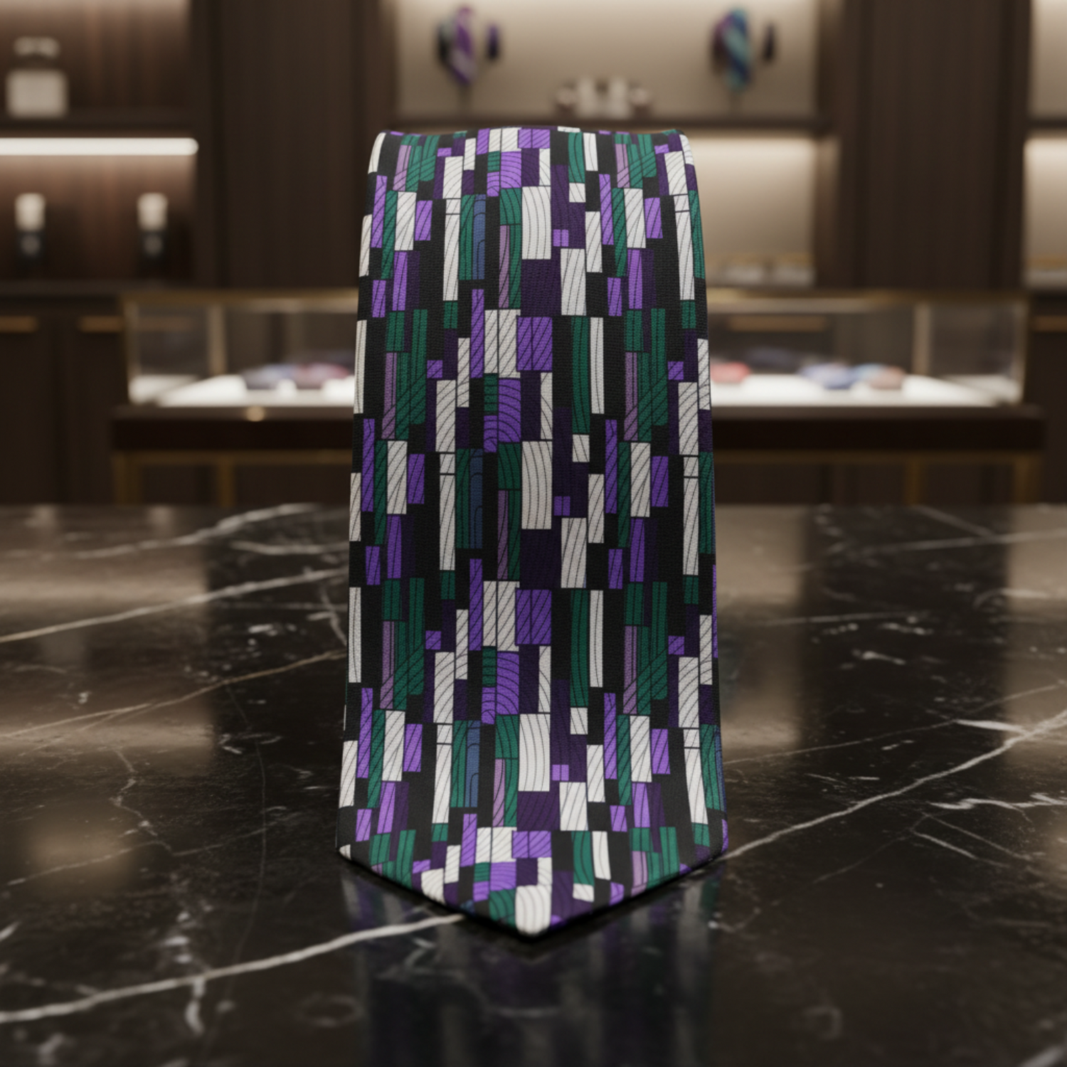 Alt View: Purple, Green, White Kente Pattern Necktie