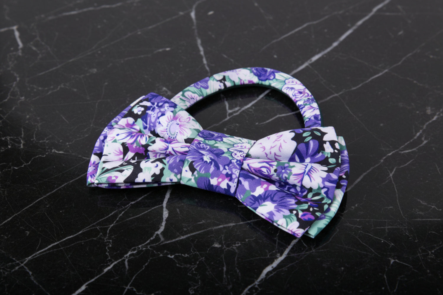 Purple, Green, White Floral Bow Tie Pre Tied