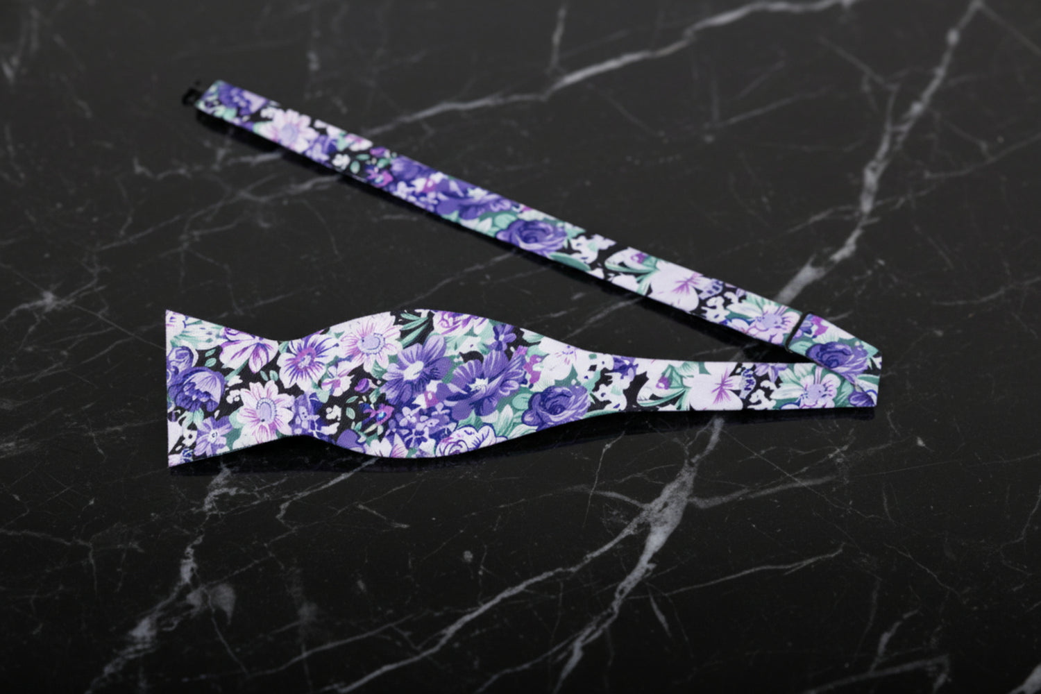 Purple, Green, White Floral Bow Tie Self Tie