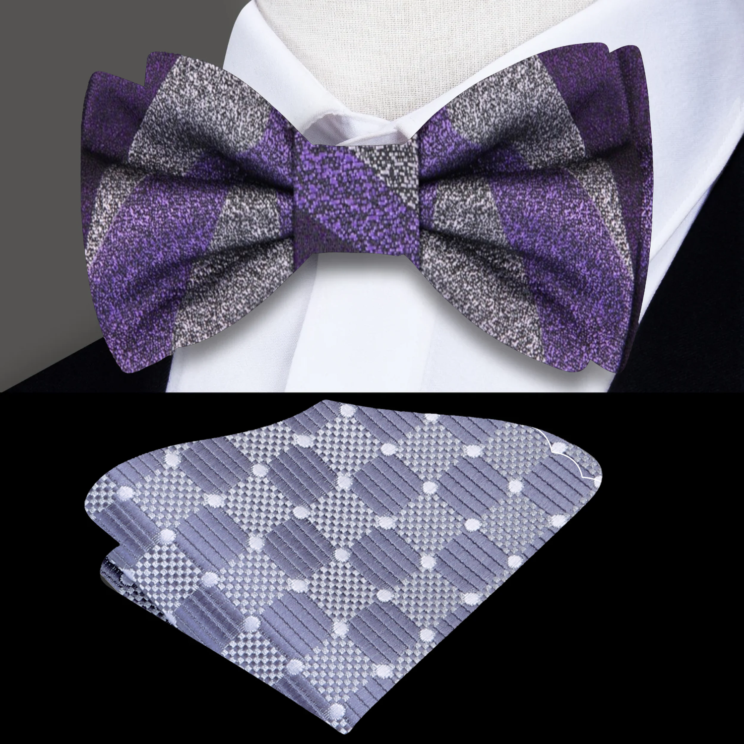 Purple and Grey Abstract Bow Tie and Accenting Square