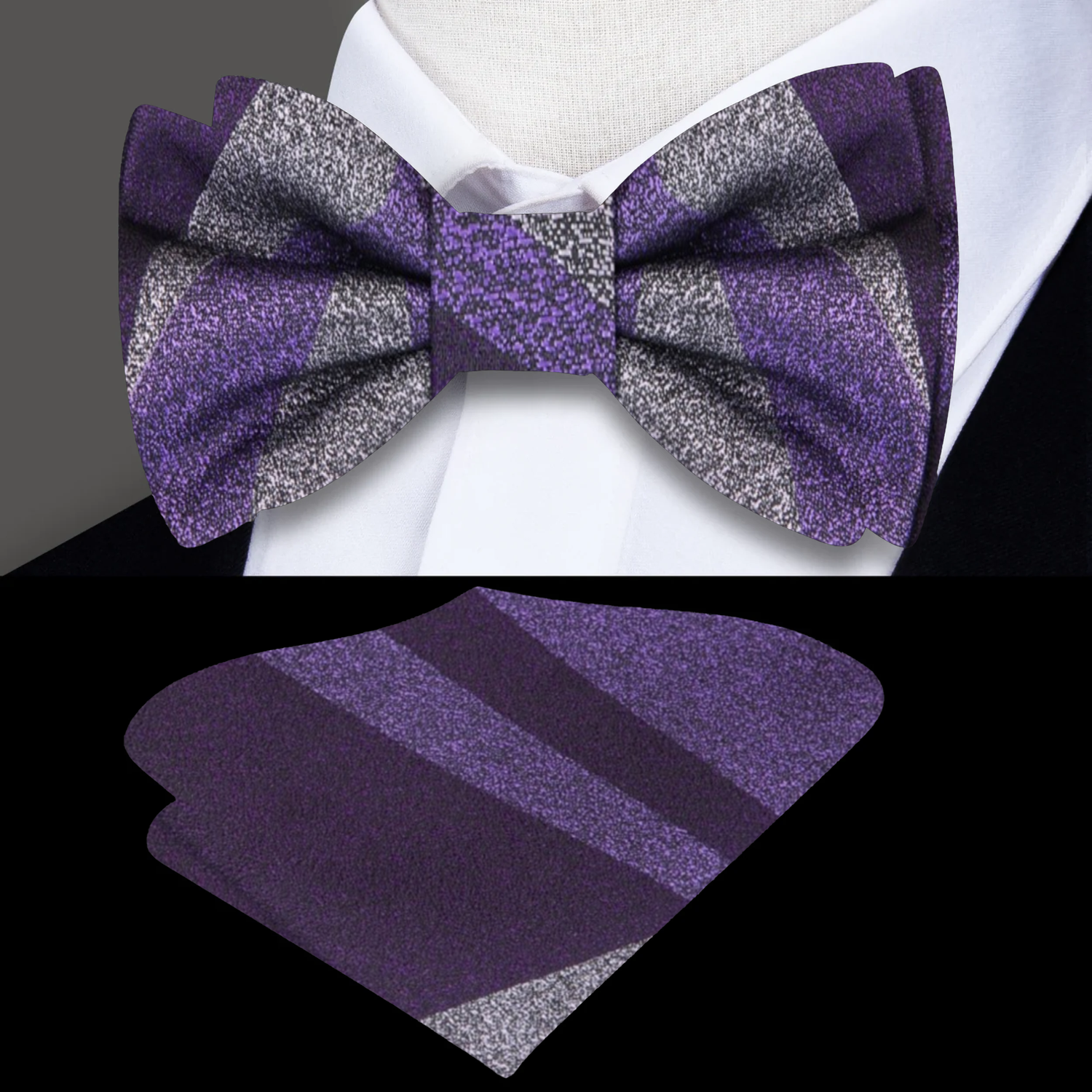 Purple and Grey Abstract Bow Tie and Square
