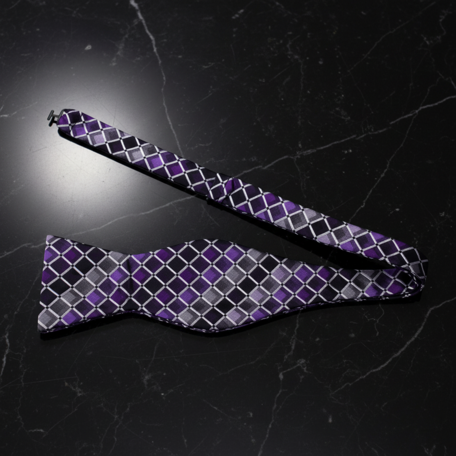 Purple, Grey, Black Check Bow Tie  