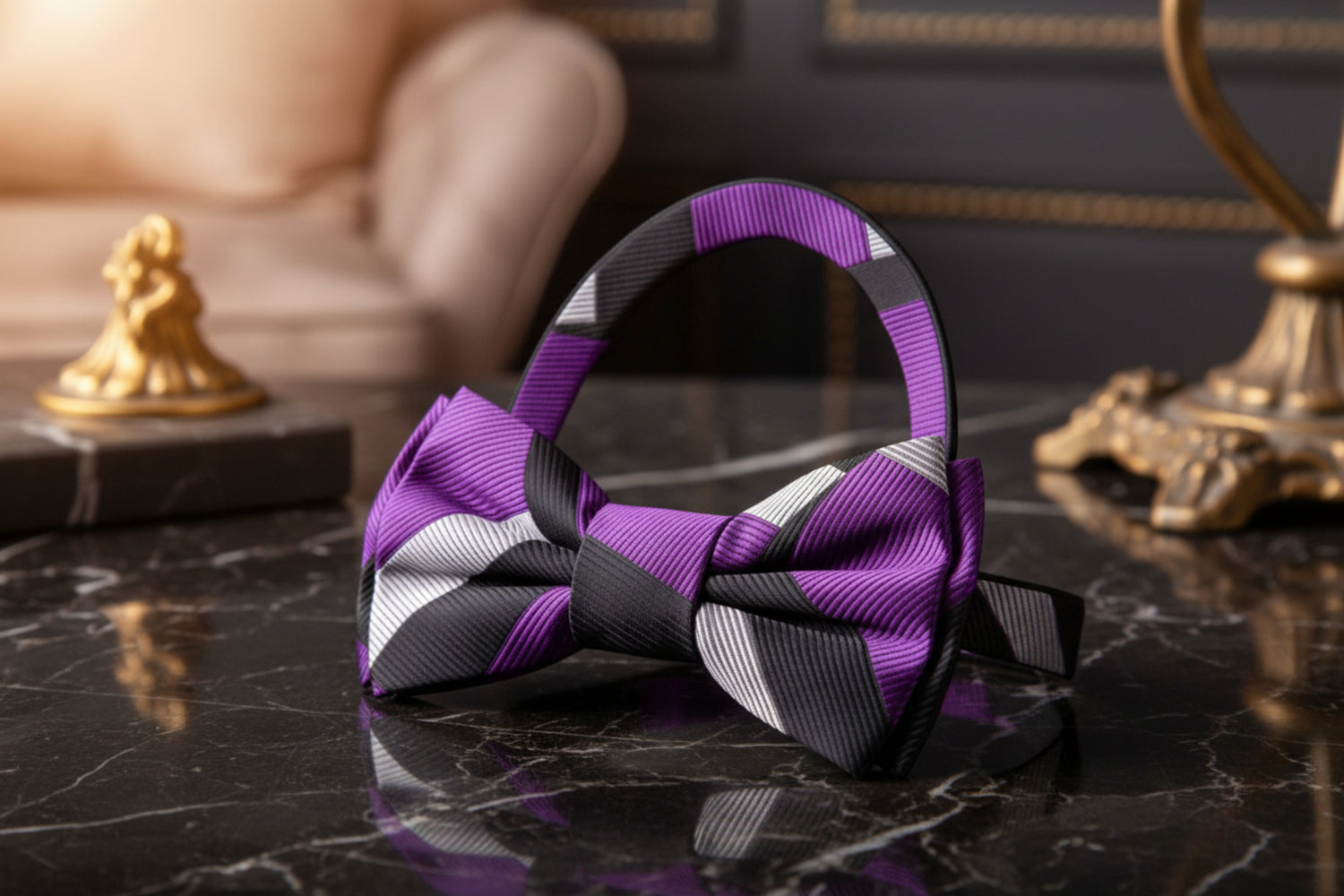 Purple, Black, Grey Abstract Bow Tie Pre Tied