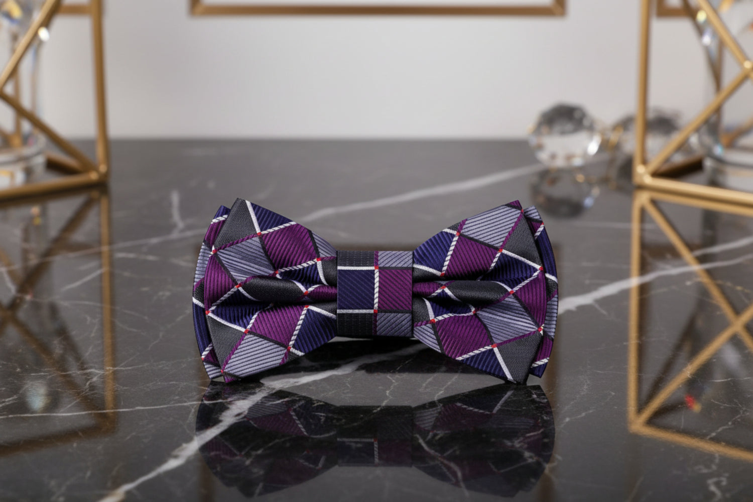 Pre Tied Purple, Grey, Blue Geometric Bow Tie
