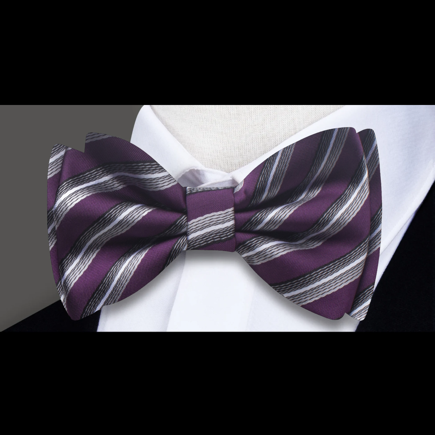 Purple and Grey Stripe Bow Tie