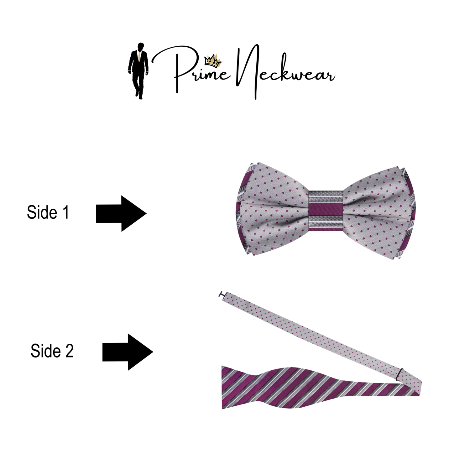 2: Purple, Silver Stripe, Dot Bow Tie and Square