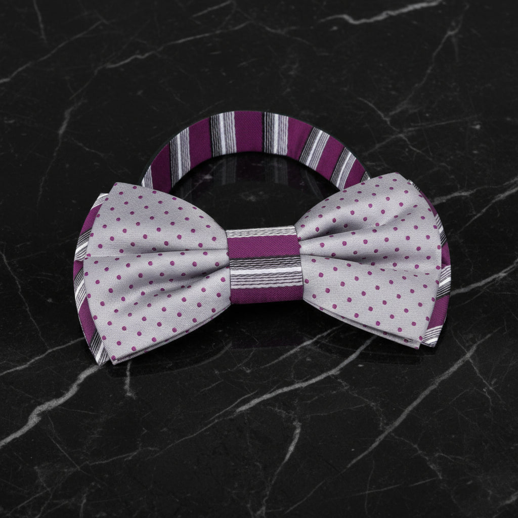 Pre Tied Purple, Silver Silver , Dot Bow Tie  
