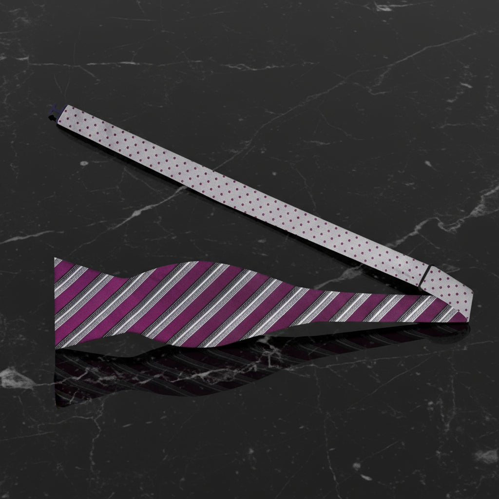 Purple, Silver Stripe, Dot Bow Tie Self Tie