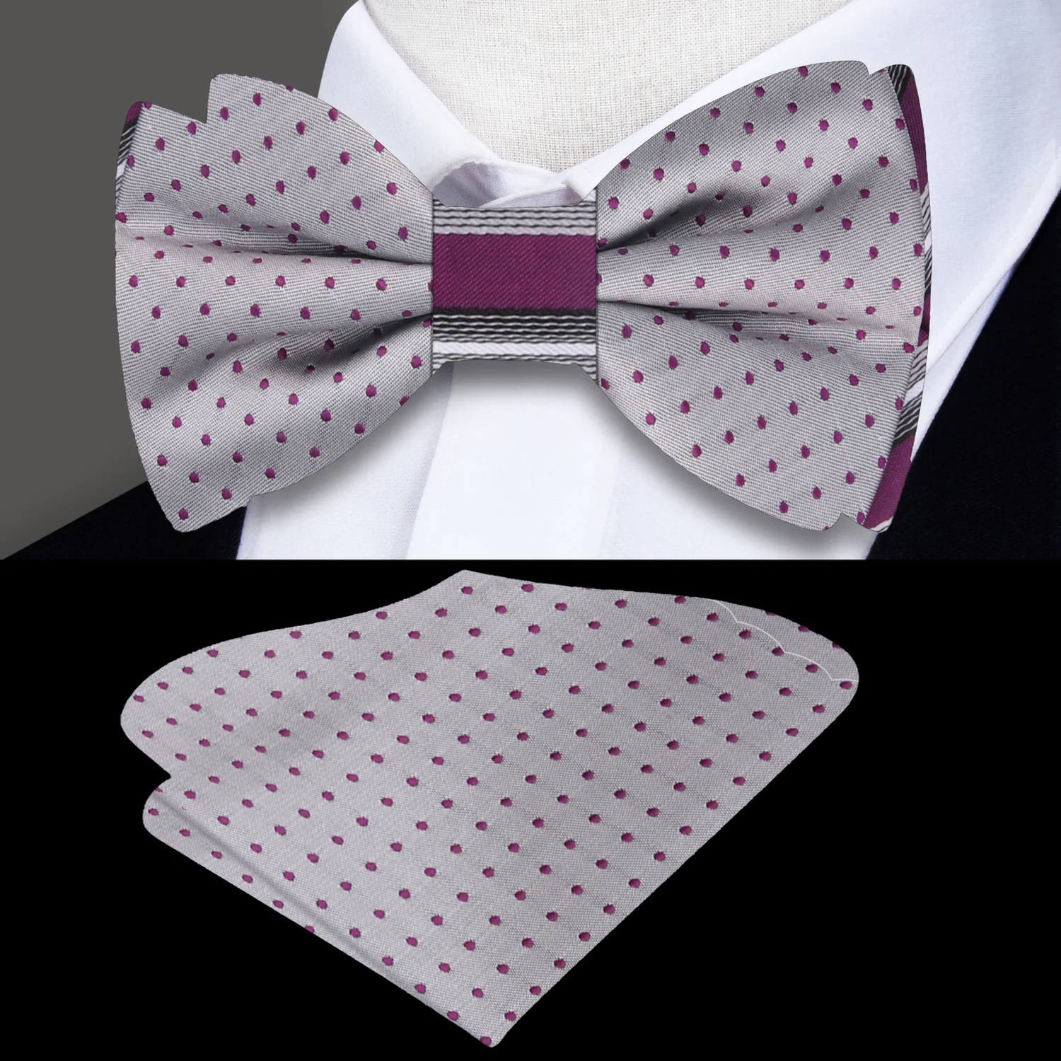 3: Purple, Silver Stripe, Dot Bow Tie and Square