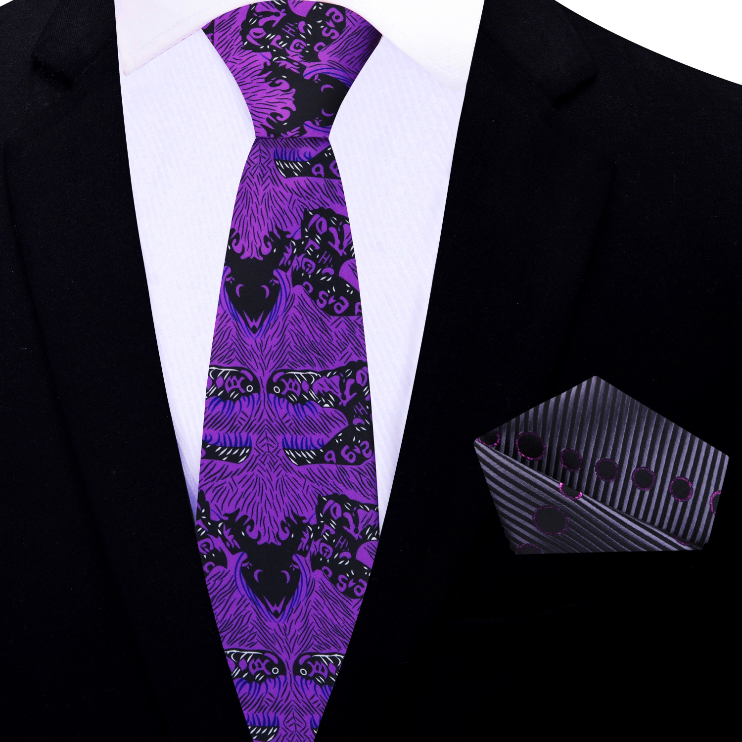 Thin Purple Black Abstract Tie and Accenting Square