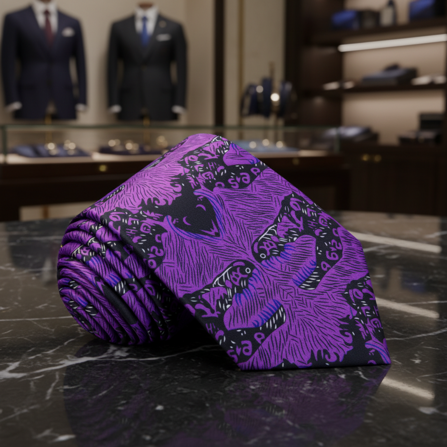Purple, Black Abstract Tie