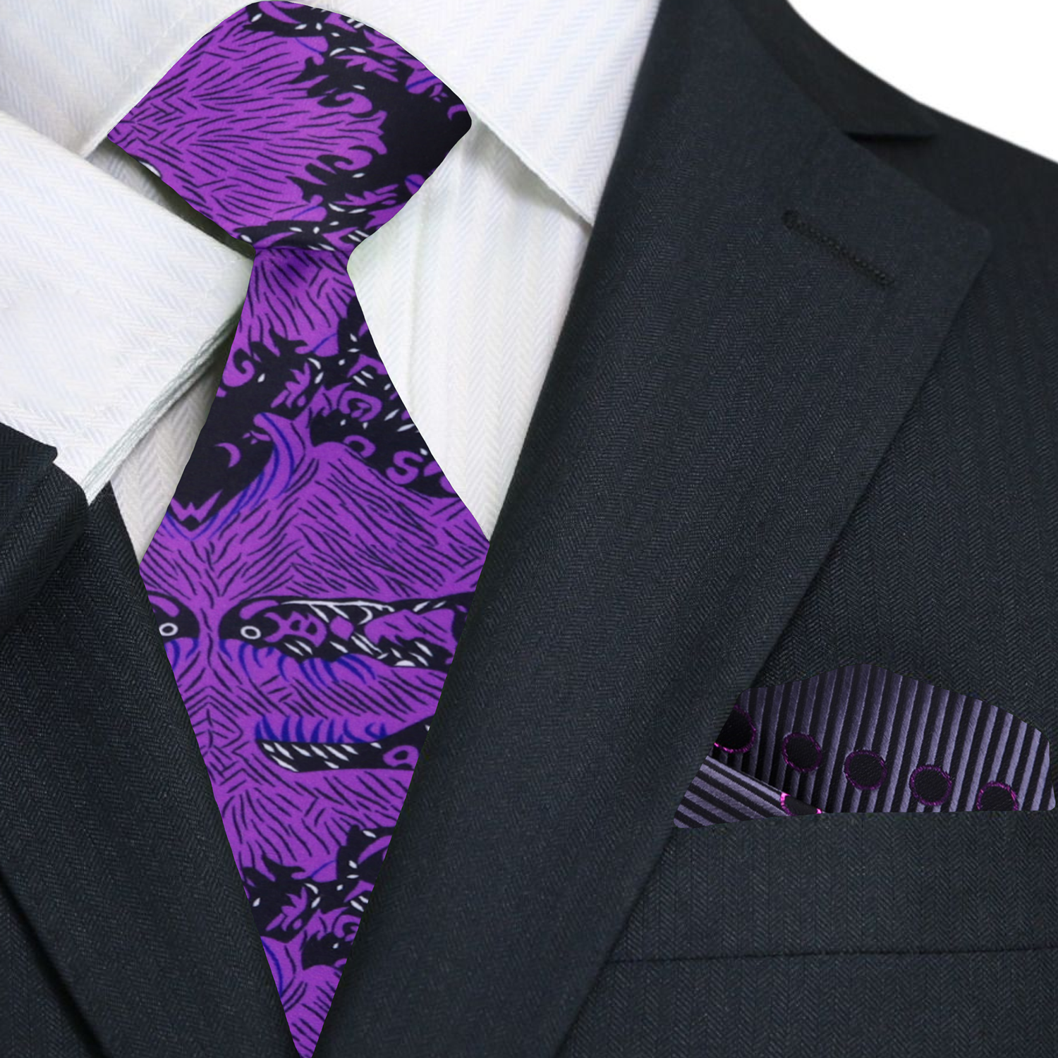 Purple Black Abstract Tie and Accenting Square