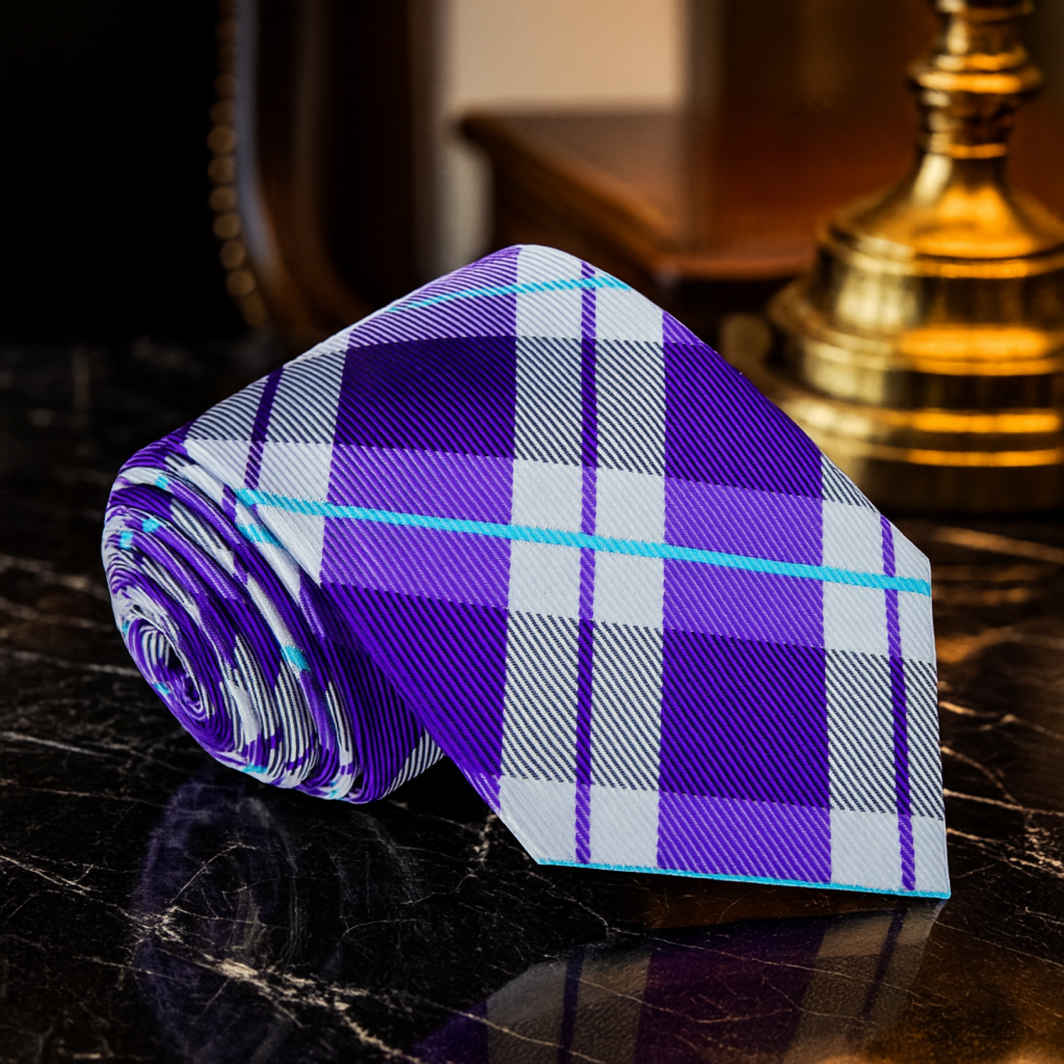 Grey and purple Plaid Tie