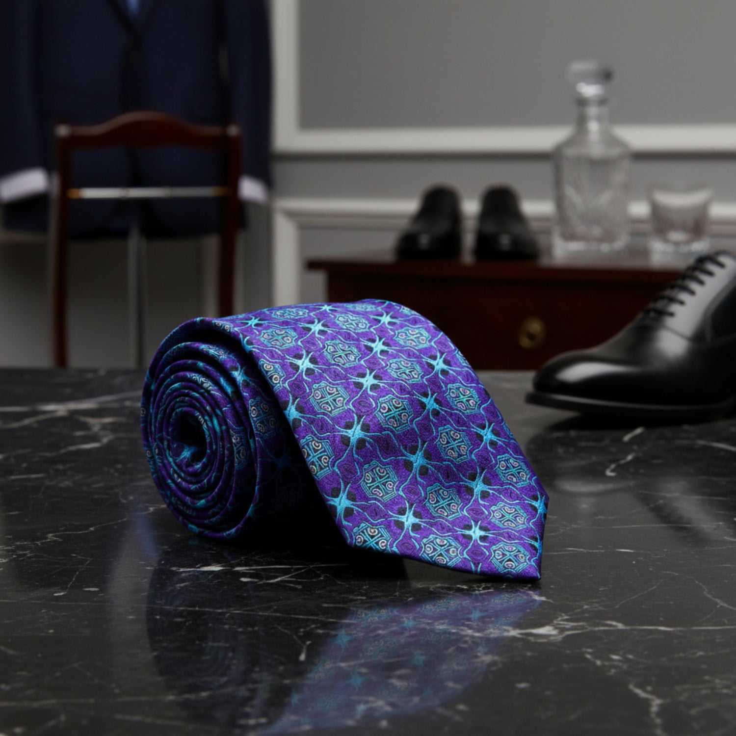 Purple and Light Blue Abstract Necktie 