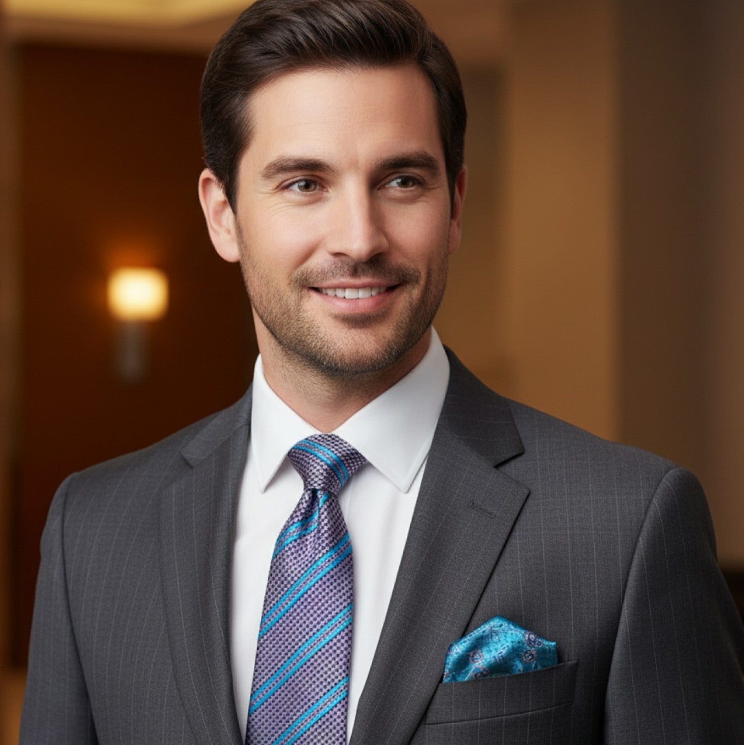 Light Blue & Light Purple Striped Houndstooth Necktie
