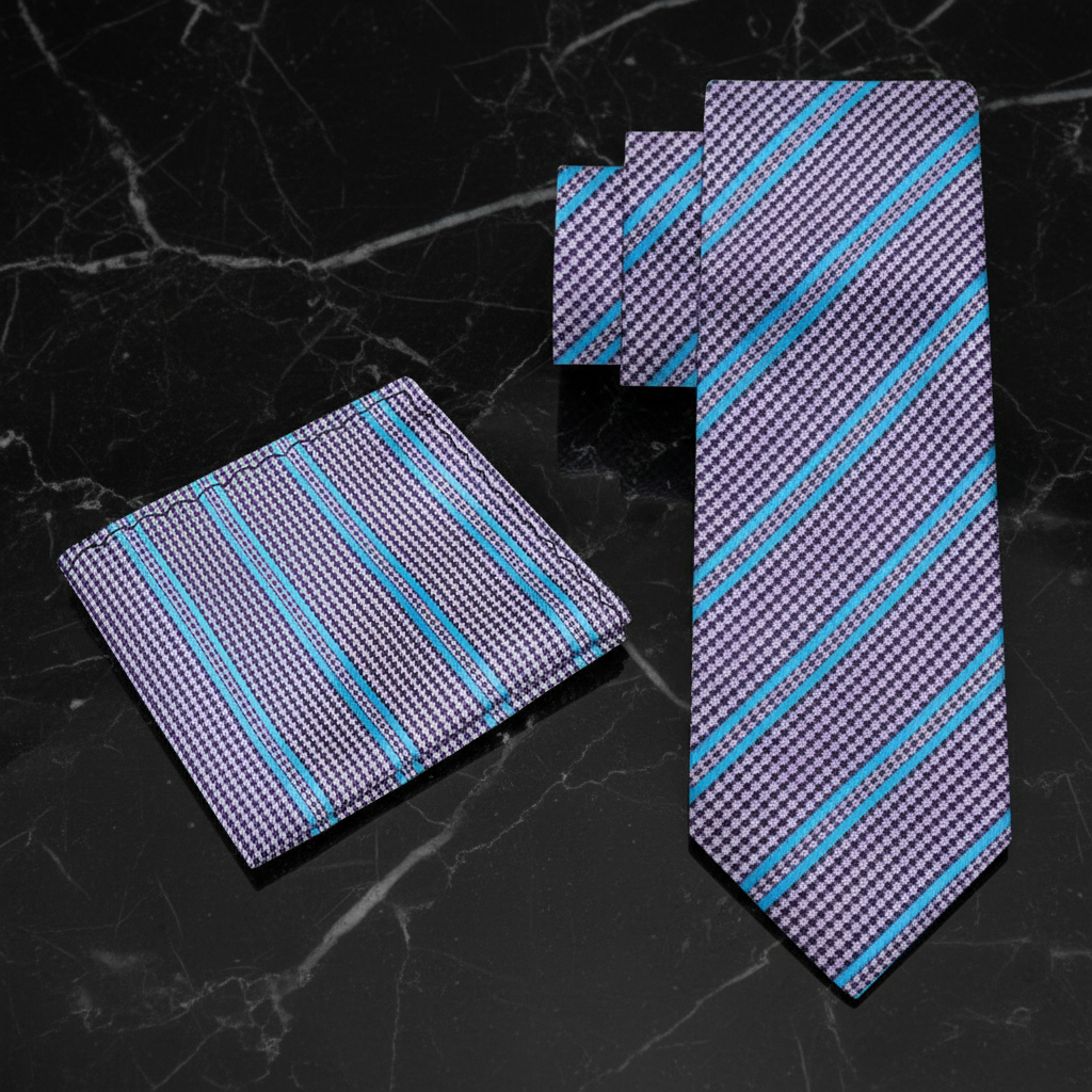 Alt Purple Light Blue Stripe Hounds Necktie and Square