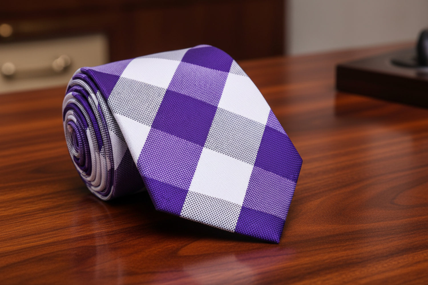 Purple White Plaid Necktie