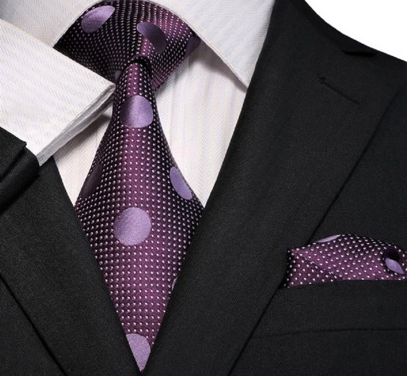 Purple Polka Necktie and Matching Square