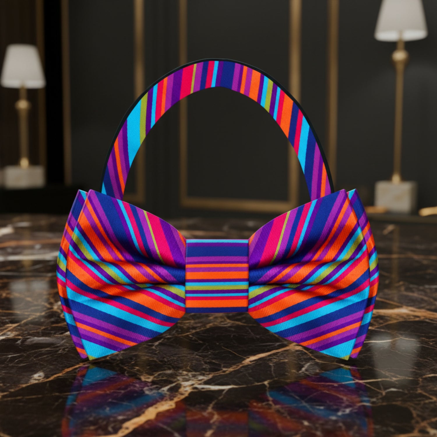 Purple, Blue, Orange Stripe Bow Tie Pre Tied