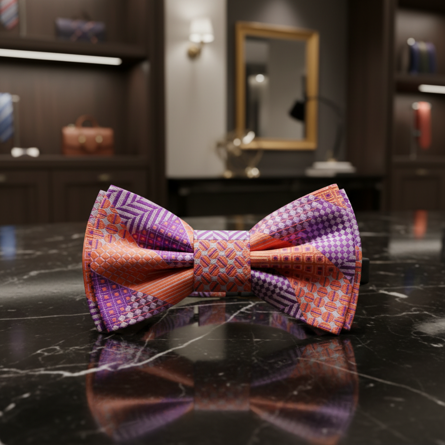 Purple and Orange Geometric Bow Tie Pre Tied