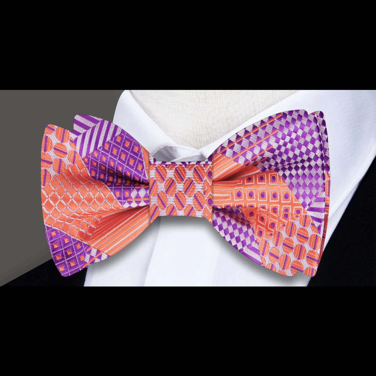 Purple and Orange Geometric Bow Tie  