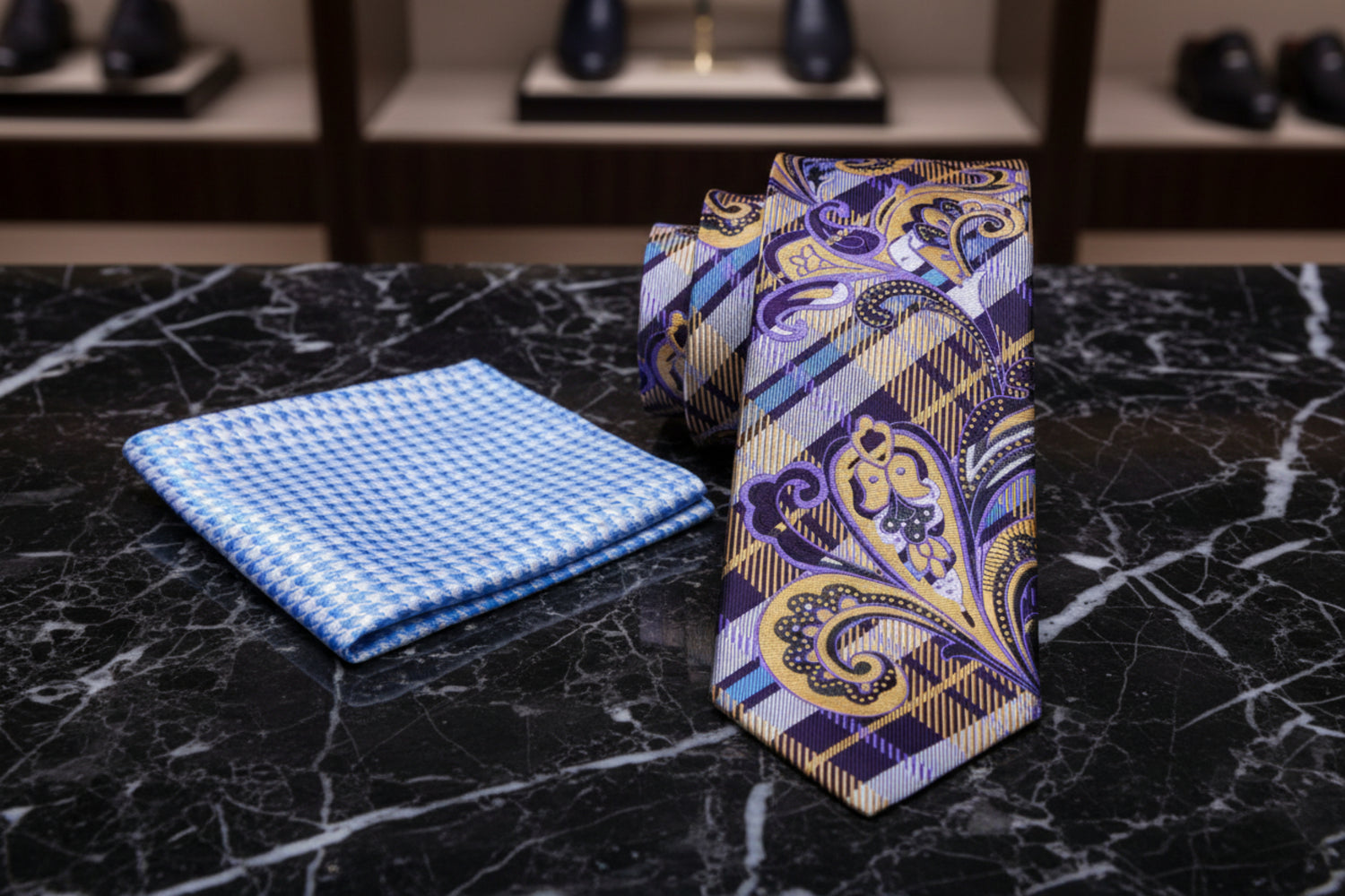 Purple Pale Gold Paisley Mardi Gras Tie And Accenting Square 2