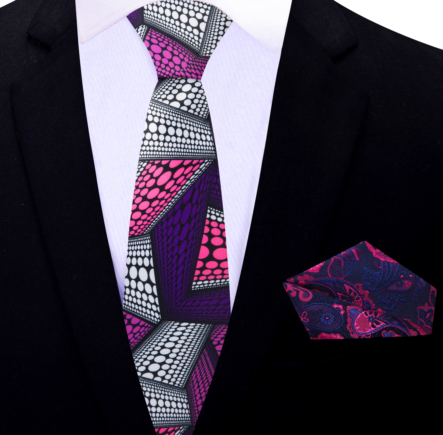 Thin Purple, Pink Abstract Tie and Accenting Square