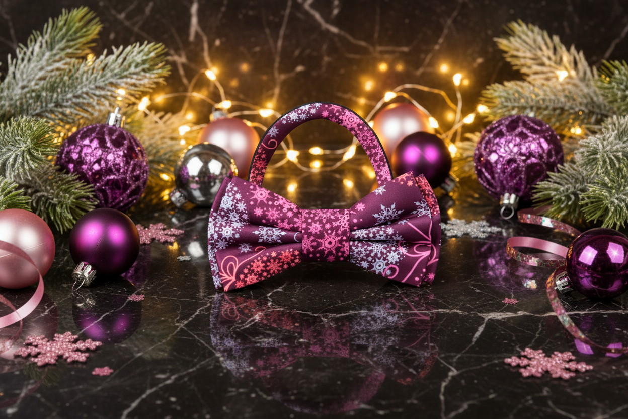 Plum, Pink, White Large Christmas Ornaments Bow Tie Pre Tied