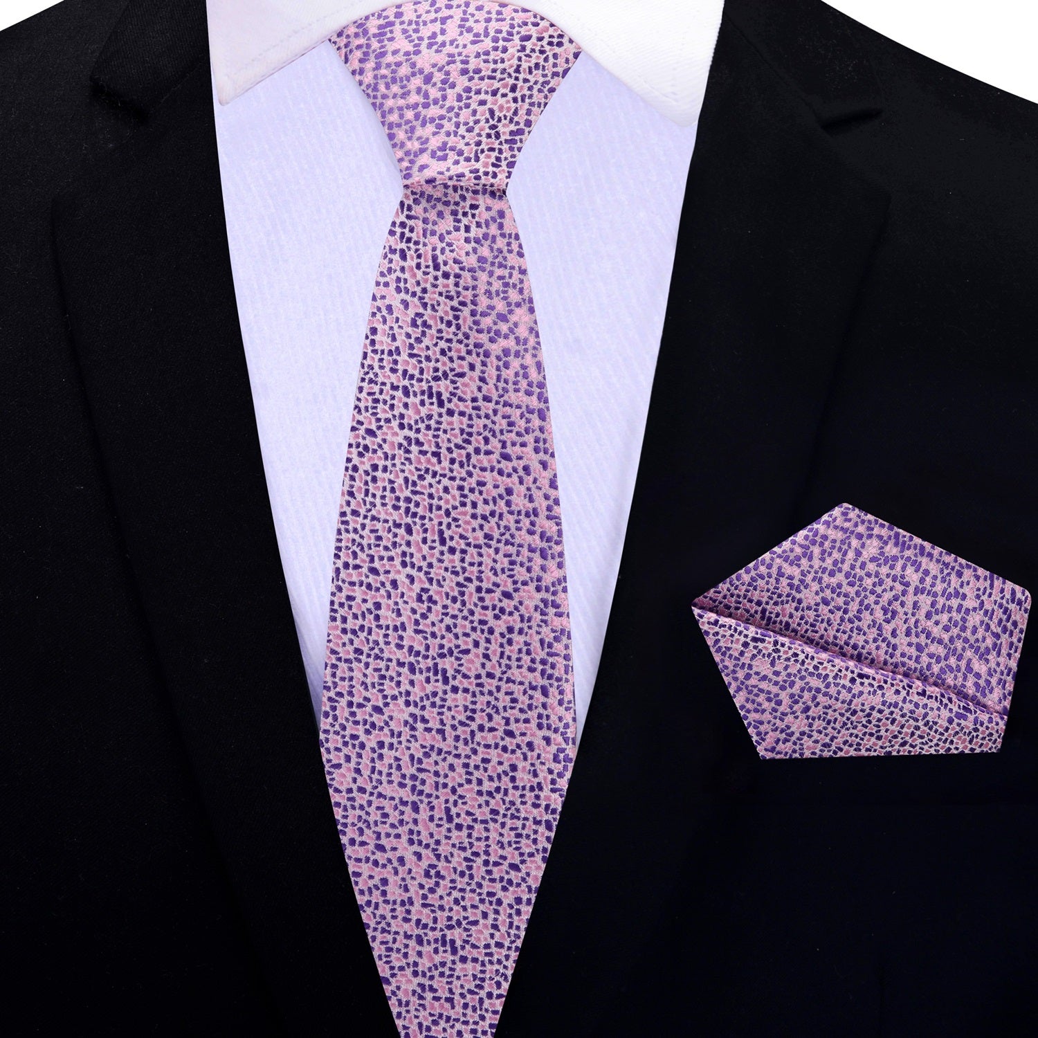 Thin Pink and Purple Abstract Pebbles Tie and Matching Square