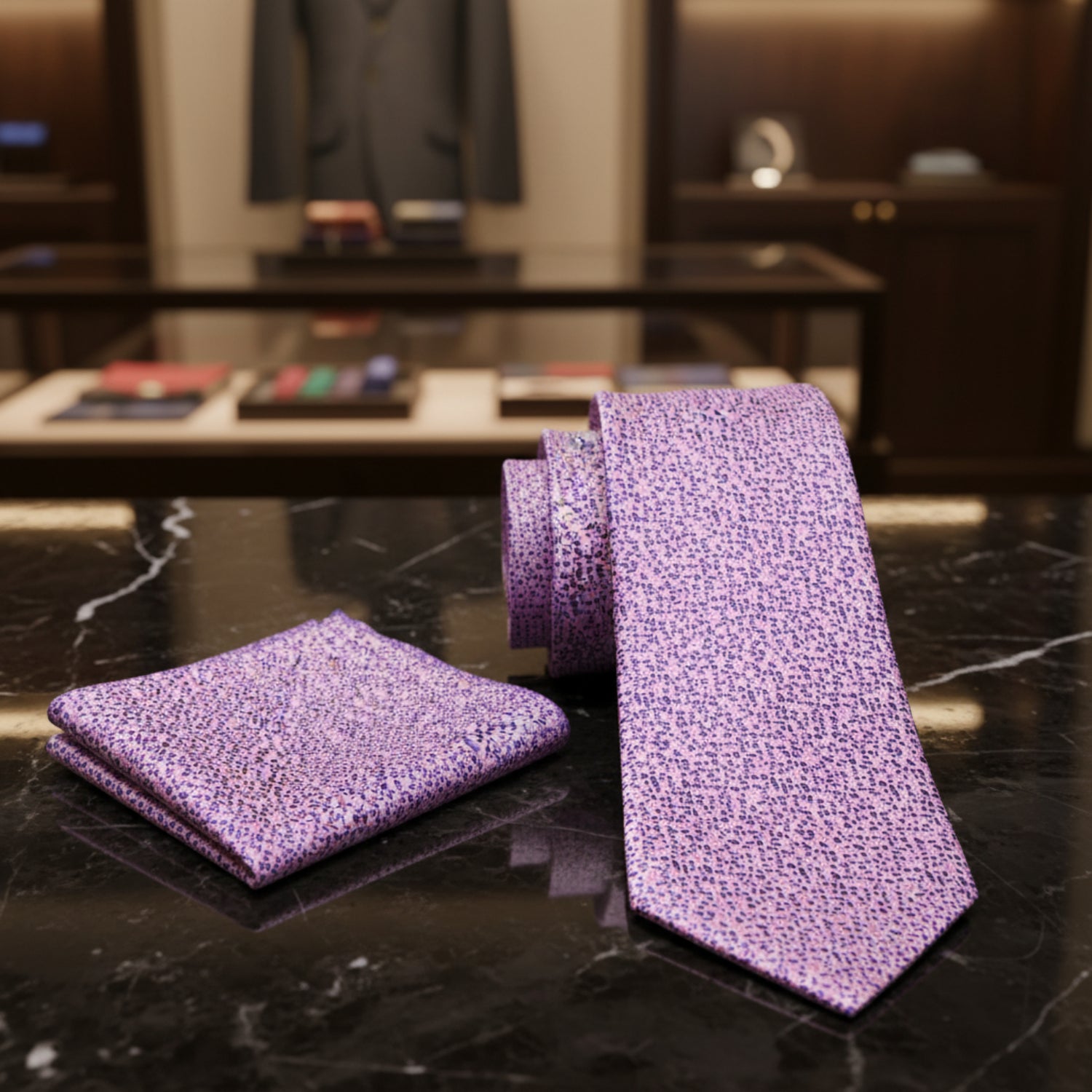 Alt Pink and Purple Abstract Pebbles Tie and Matching Square